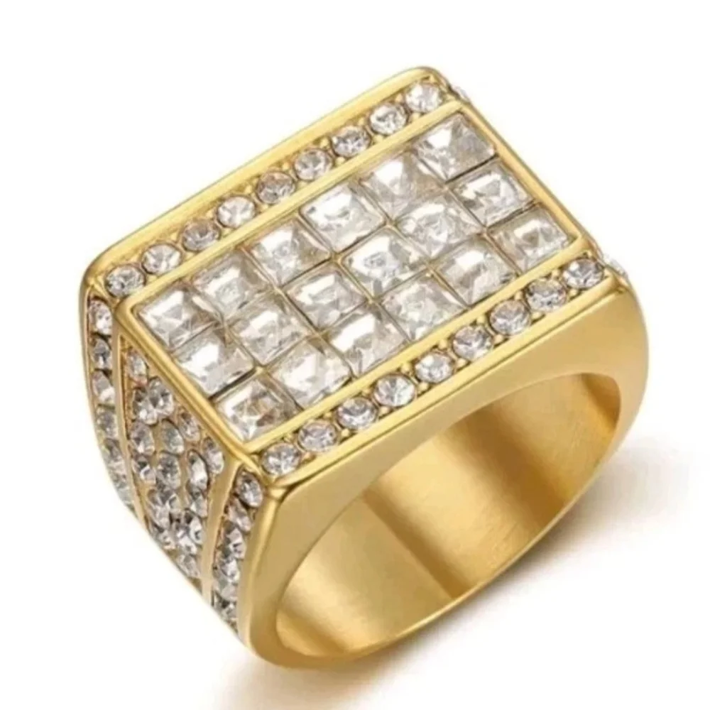 Luxury Large AAA Cubic Zirconia 316L Stainless Steel Hip Hop Ring For Men Sz 12